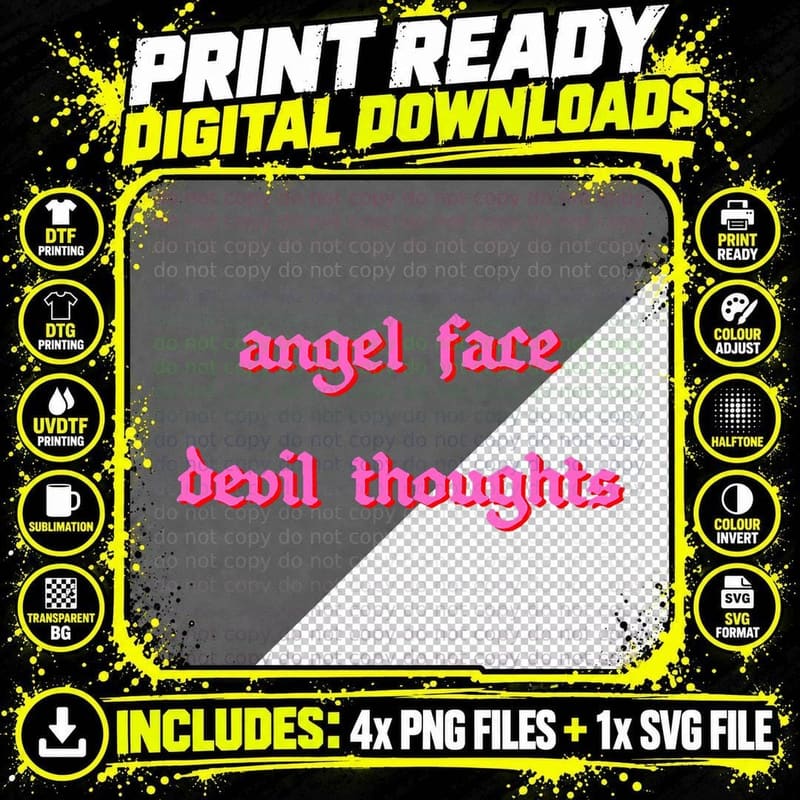 Alternative Aesthetic Goth Women - Angel Face Devil Png SVG Digital Bundle