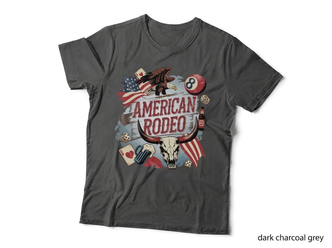 American Rodeo Billiards T-Shirt, American Rodeo with Eagle Skull Graphic Tee
