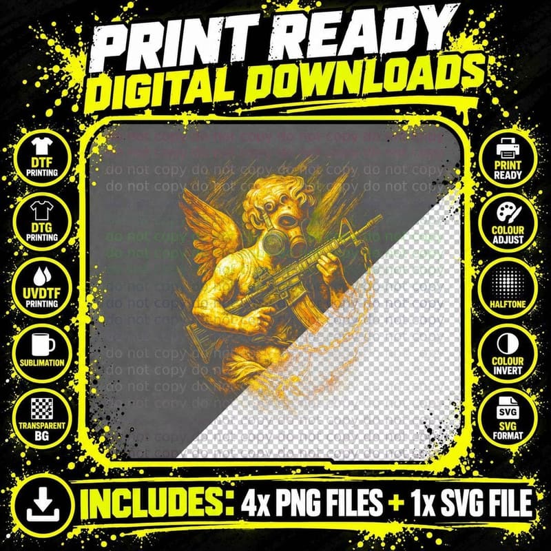Armored Angel with Gun T-Shirt, Fantasy Art Print Png SVG Digital Bundle