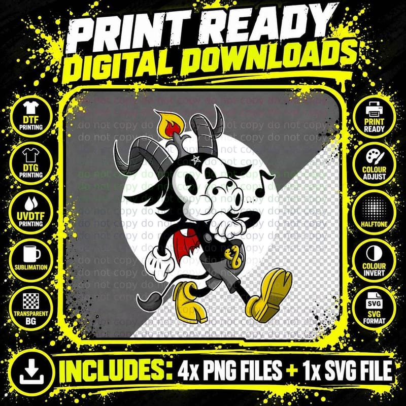 Atheist Satan Cute Baphomet Occult Dark Goat Whistling Png SVG Digital Bundle