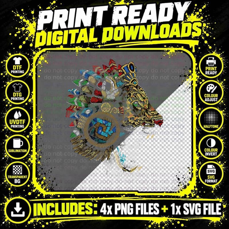Aztec Skull Jaguar Warrior Mask Ancient Mayan Mythology Png SVG Digital Bundle