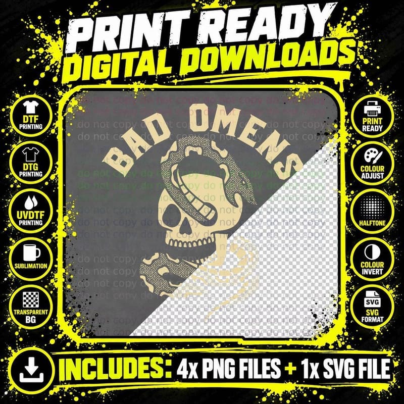 Bad Omens Snake and Skull T-Shirt, Gothic Skull Print Png SVG Digital Bundle