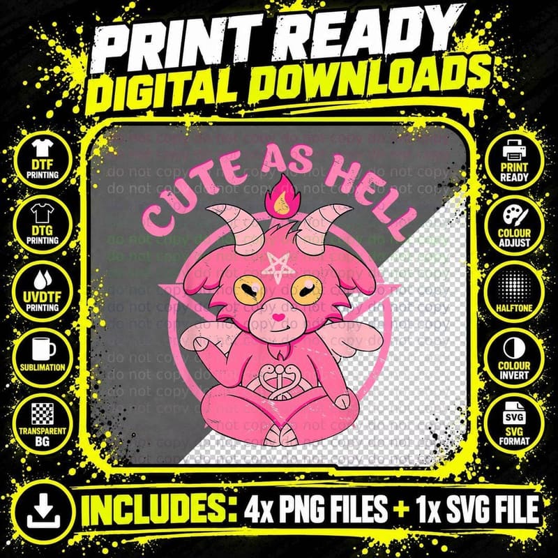 Baphomet Cute as Hell Esoteric Cute Satanic Goat Occult Png SVG Digital Bundle