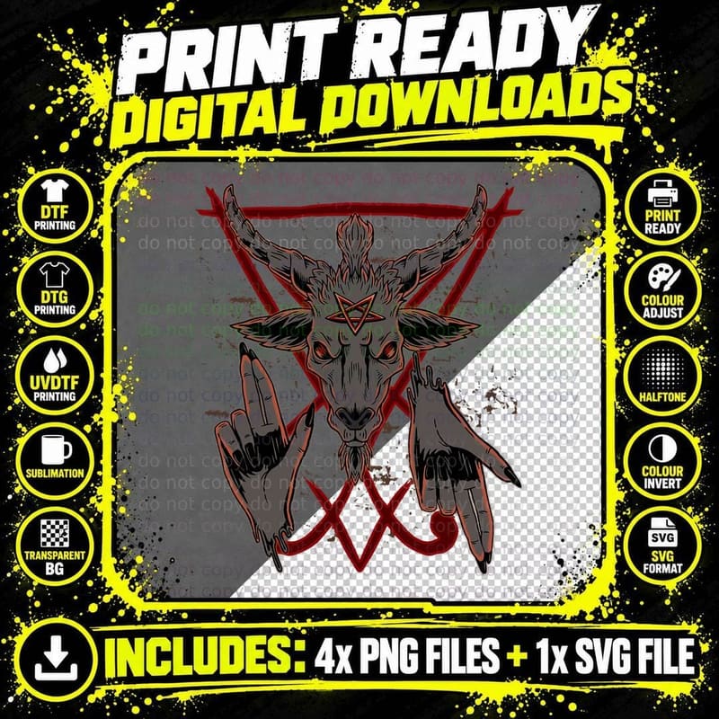 Baphomet Devil Demon Goat Pentagram Lucifer Goth 666 Png SVG Digital Bundle