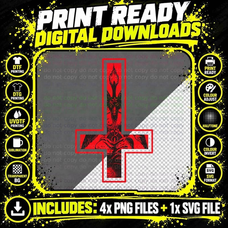 Baphomet Inverted Cross Occult Satanism Hail Satan Png SVG Digital Bundle