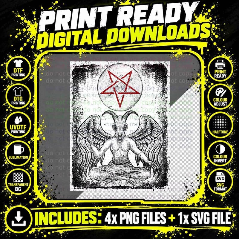 Baphomet Pentagram Satanic Goat - Alchemy Pagan Occult Png SVG Digital Bundle