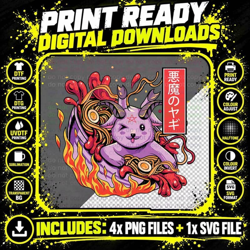 Baphomet Ramen Noodles Japanese Goat Goth Pentagram Png SVG Digital Bundle