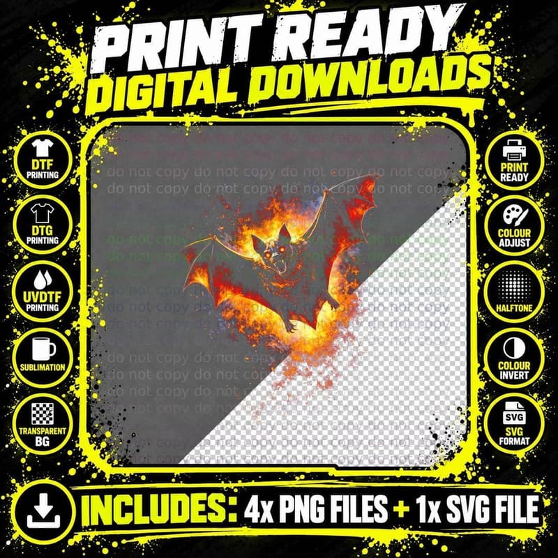 Bat T-Shirt, Halftone Diving Demon Bat Graphic Tee Png SVG Digital Bundle