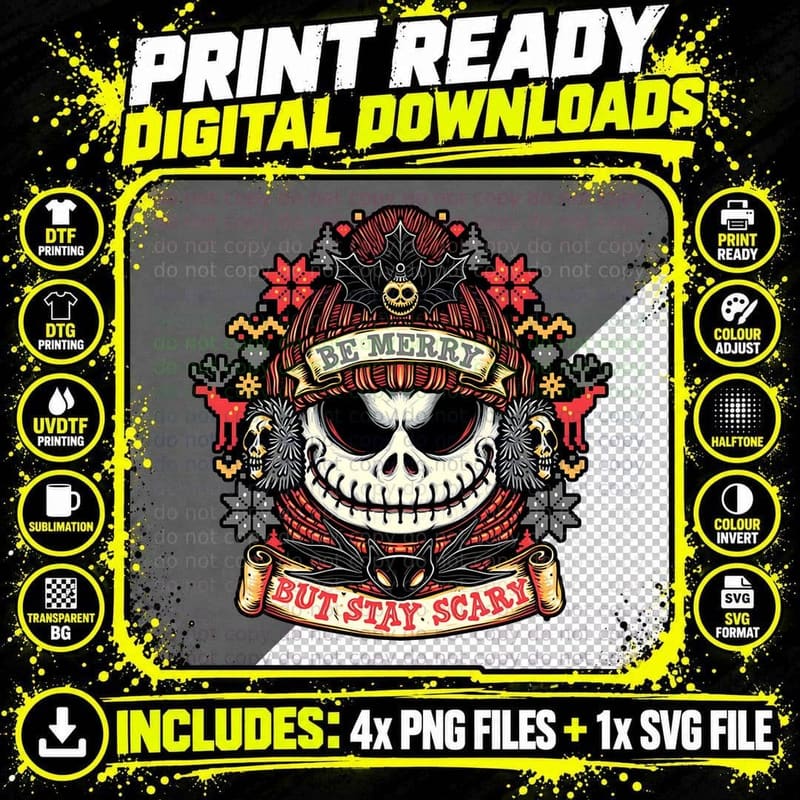 Be Merry but Stay Scary Jack Skellington T-Shirt Png SVG Digital Bundle