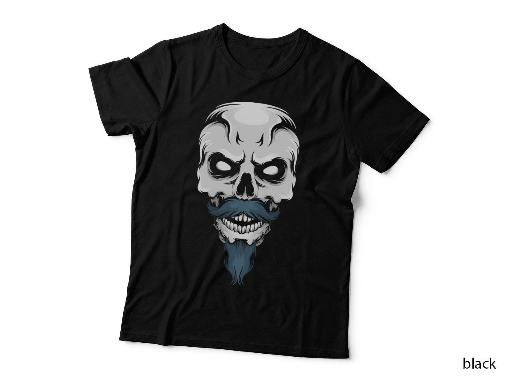 Bearded Skull Blue Mustache Facial Hair T-Shirt