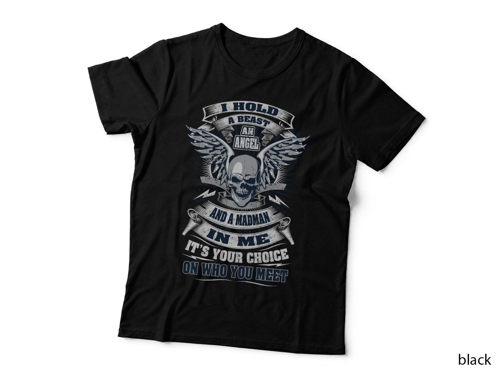 Beast Angel Madman T-Shirt, Quotes Typography, Dark Gothic Style