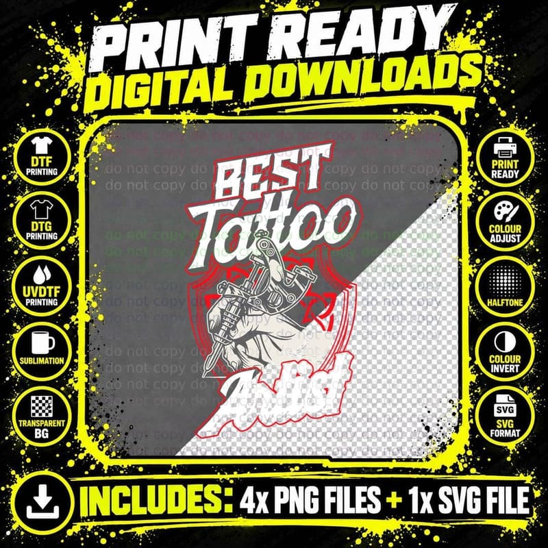 Best Tattoo Artist Ink Art Job T-Shirt Png SVG Digital Bundle