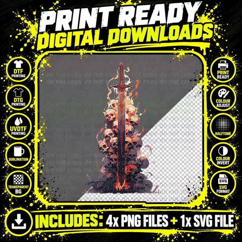 Bonfire Ahead Goth Souls in Dark Places Flaming Sword Png SVG Digital Bundle