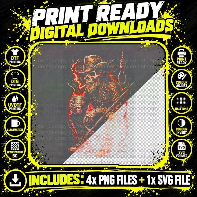 Bourbon Cowboy Rifle Skull T-Shirt Png SVG Digital Bundle