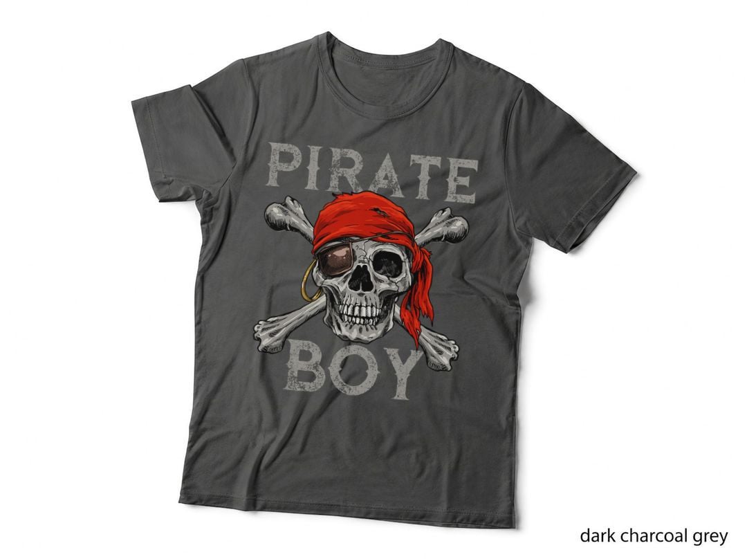 Boys Pirate Skull Crossbones T-Shirt, Costume Party, Jolly Roger Print