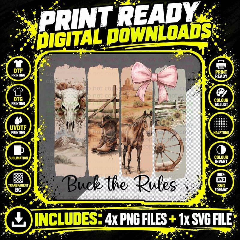 Buck the Rules Western T-Shirt, Western Cowgirl Theme Png SVG Digital Bundle