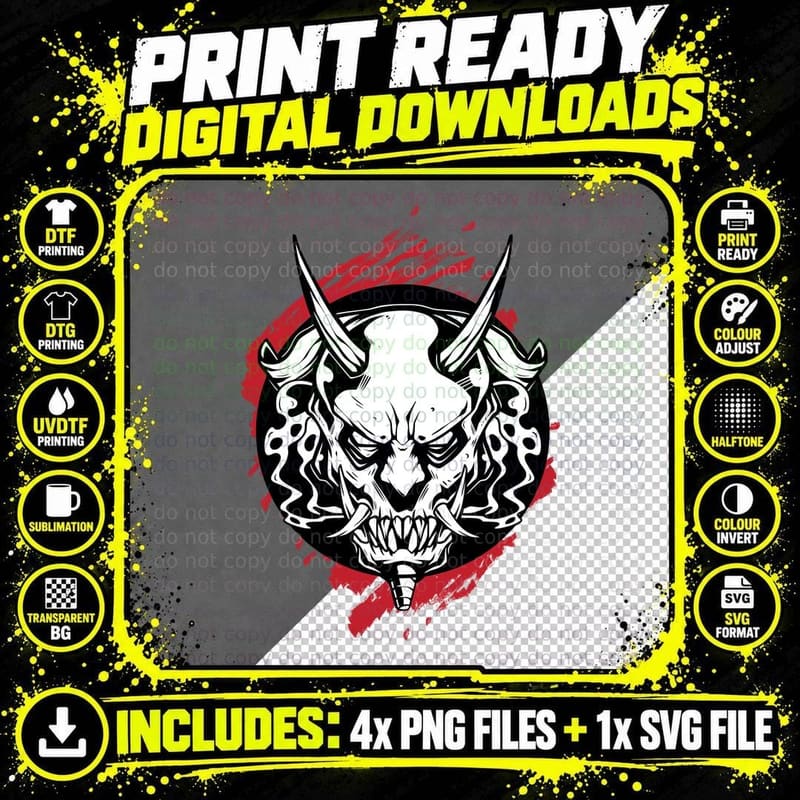 Bull Demon Skull Dual Swords Red Splashes Aggressive Png SVG Digital Bundle