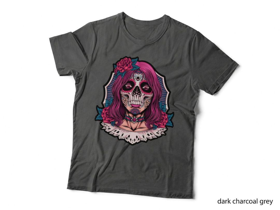 Calavera Day of the Dead Sugar Skull Pink Flowers T-Shirt
