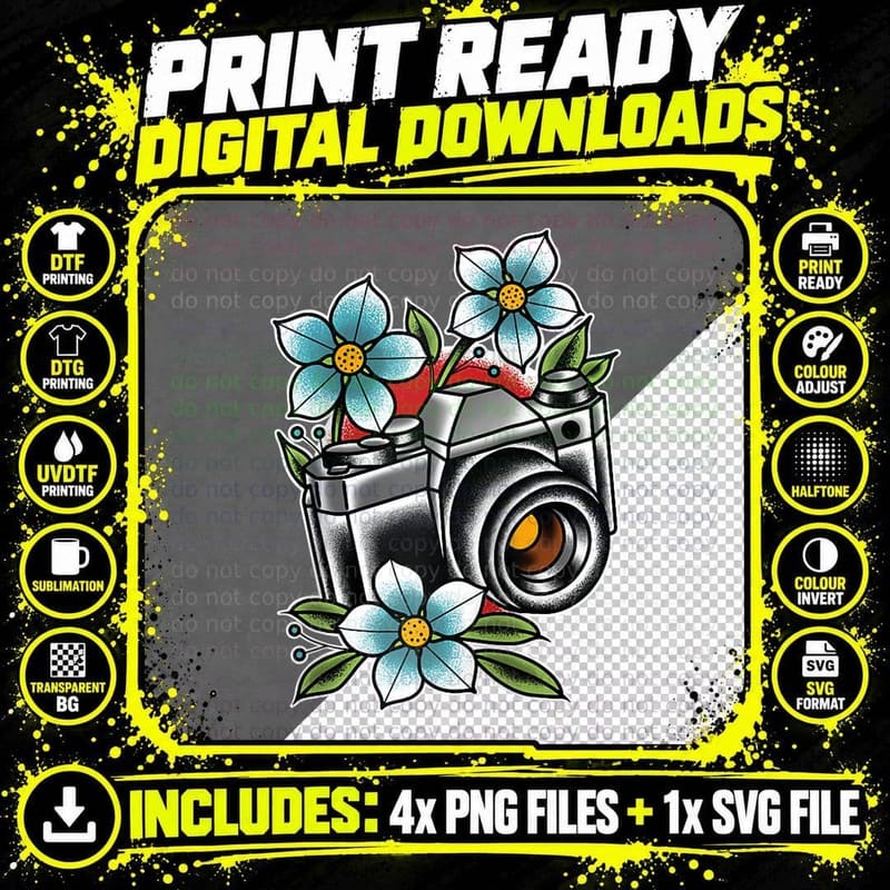 Camera Traditional Tattoo Art, Photography Lover T-Shirt Png SVG Digital Bundle