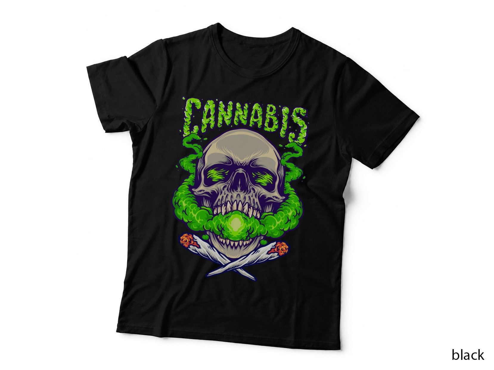 Cannabis Skull Pale with Leaves and Dark Socket Eyes T-Shirt