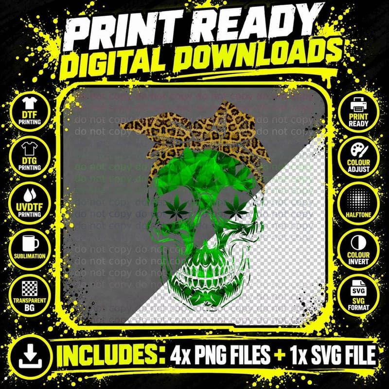 Cannabis Skull T-Shirt, 420 Weed Theme, Stoner Culture Png SVG Digital Bundle