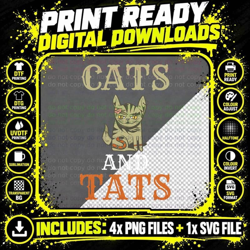 Cats and Tats Ink Tattoo Lover T-Shirt Png SVG Digital Bundle