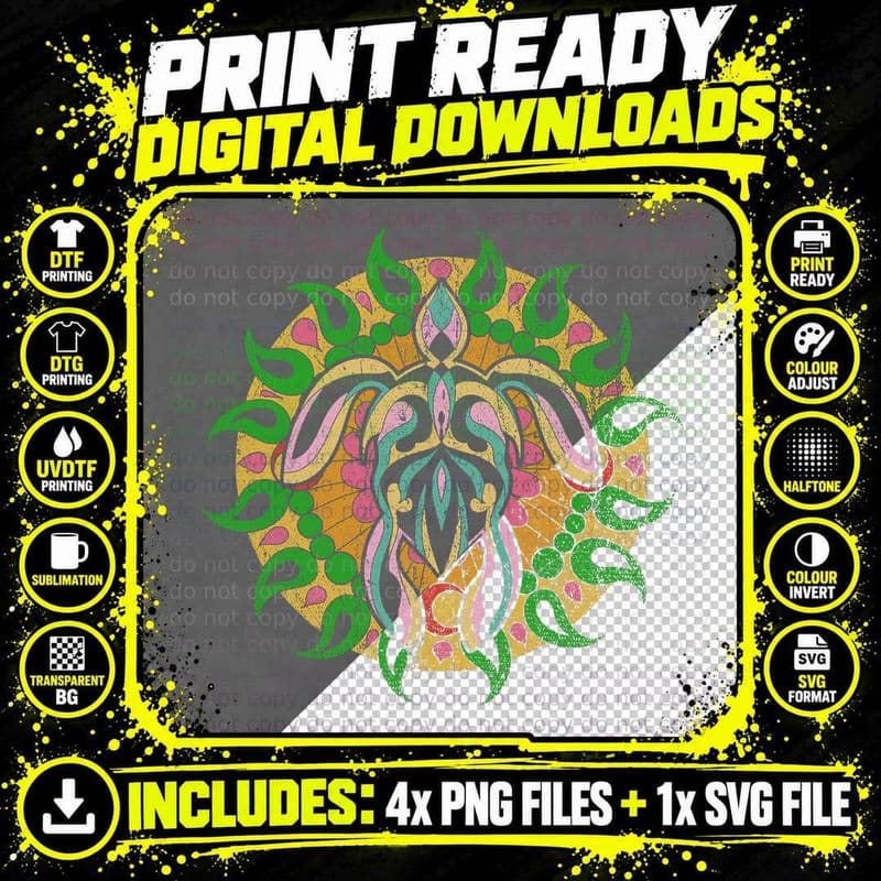 Colorful Hawaiian Tattoo Tribal Ocean Animal Lover Png SVG Digital Bundle