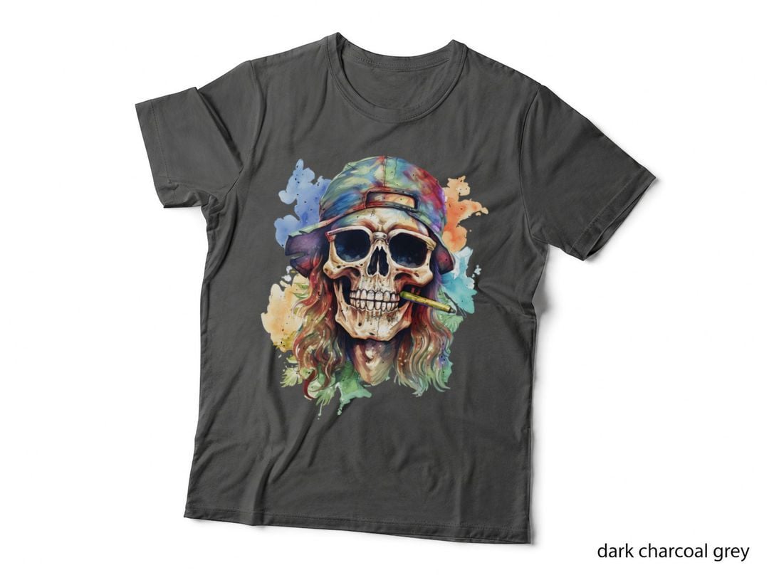 Colorful Skull with Cap and Cigarette Hippie T-Shirt, Hippie Graphic Tee