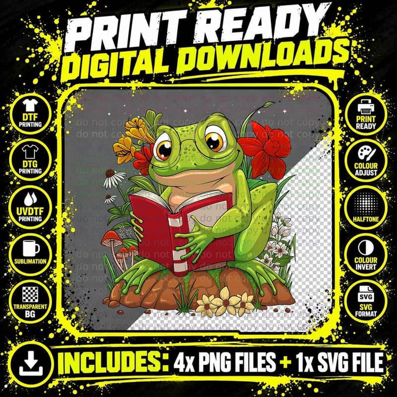 Cool Cottagecore Frog Art for Men Women Dark Academia Png SVG Digital Bundle