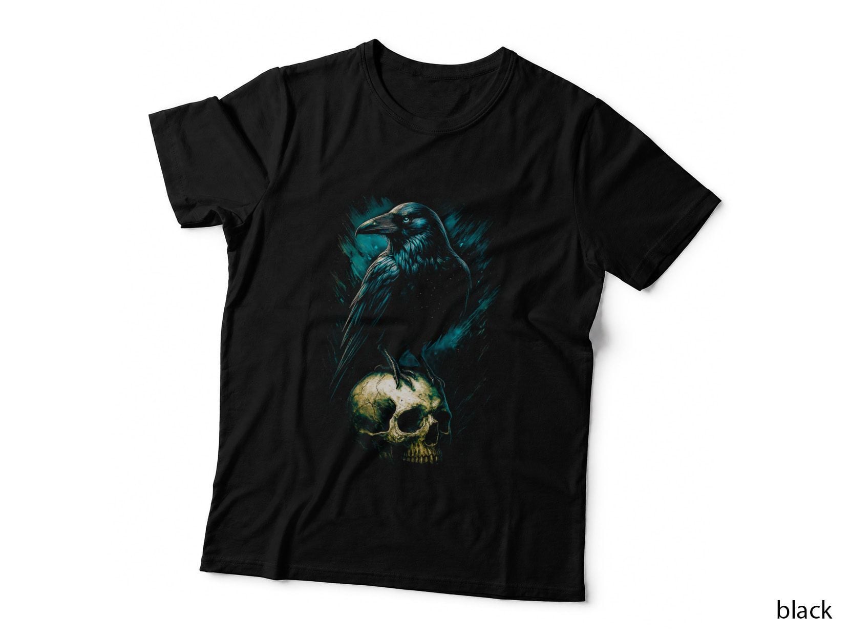 Corvo Sobre Skull T-Shirt, Raven Over Skull Print, Gothic Apparel