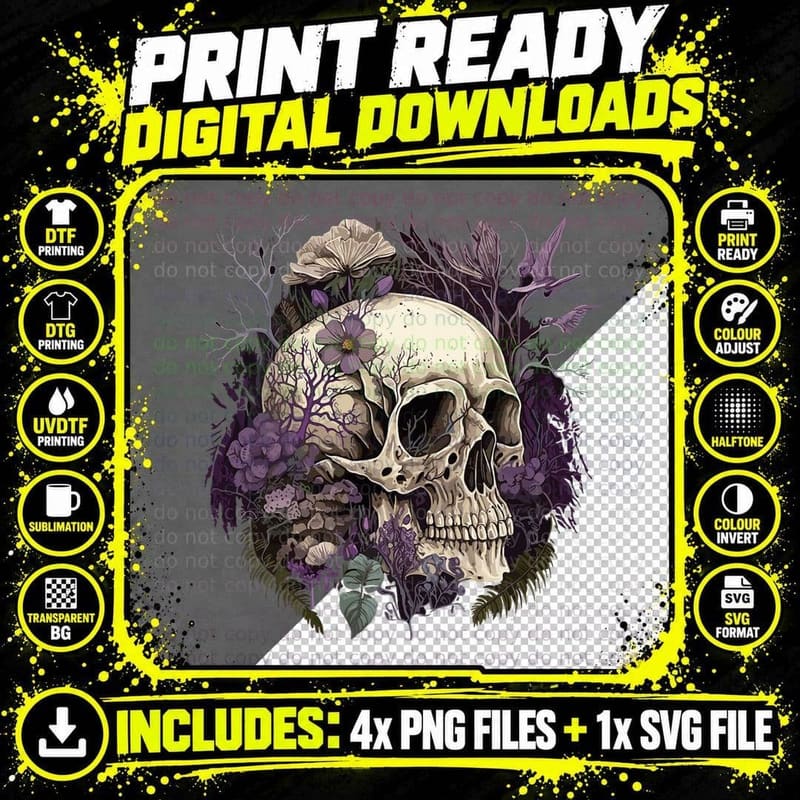 Cottagecore Skull Mushroom Collector Morel Mycologist Png SVG Digital Bundle
