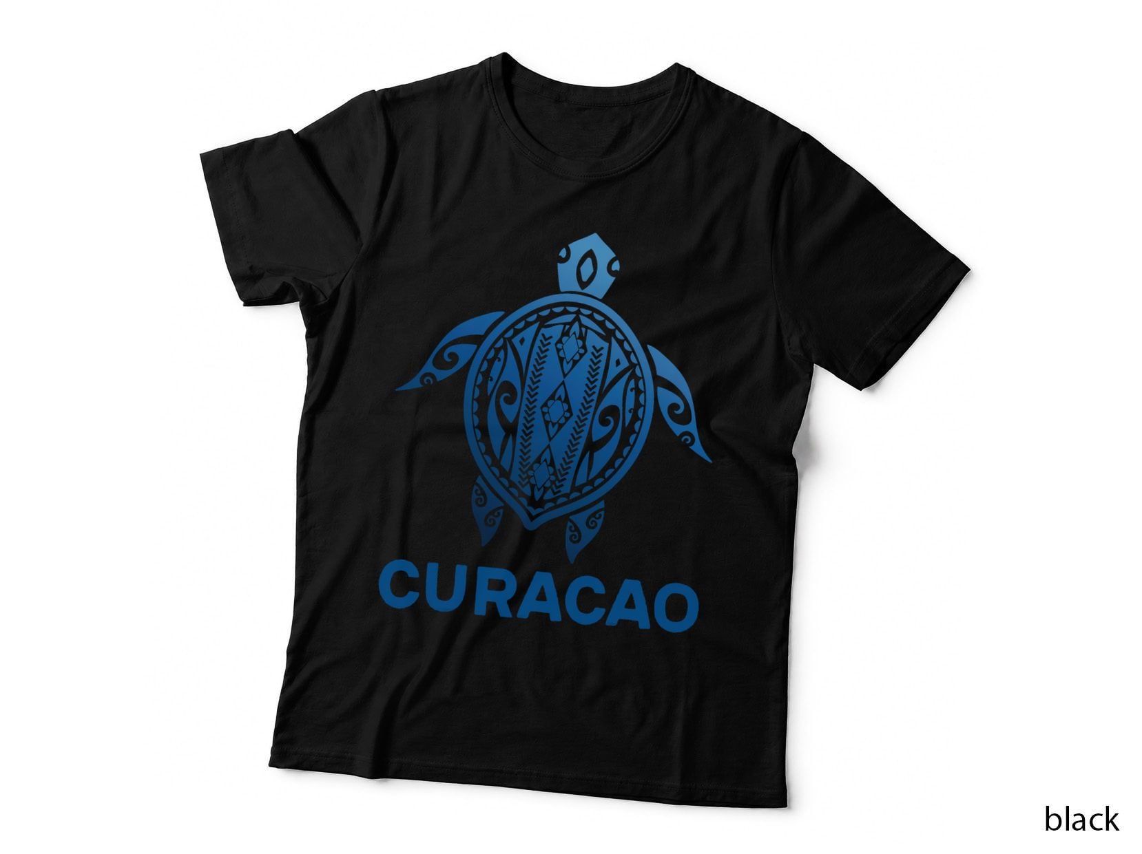 Curacao Tribal Tattoo Blue Sea Turtle T-Shirt, Souvenir Style, Traveler Gift