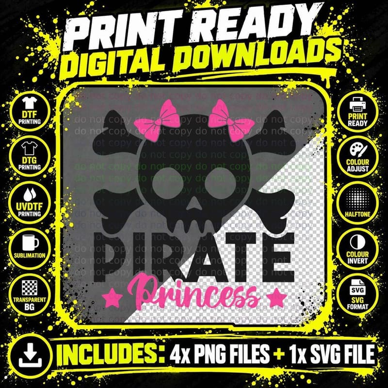 Cute Pirate Princess Pink Pirate Skull and Crossbones Png SVG Digital Bundle
