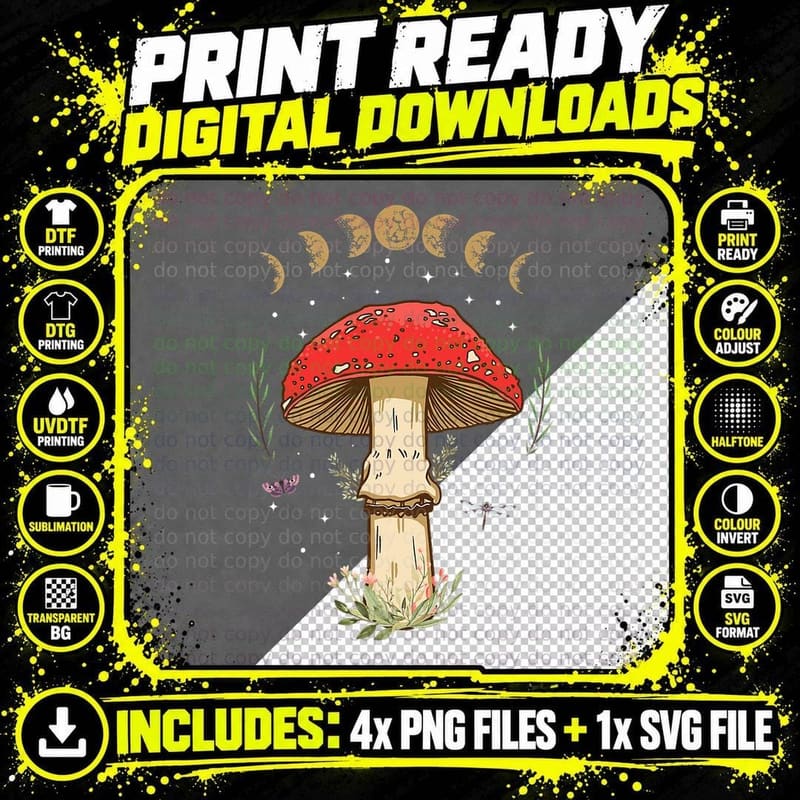 Dark Academia Cottagecore Aesthetic Magical Mushroom Png SVG Digital Bundle