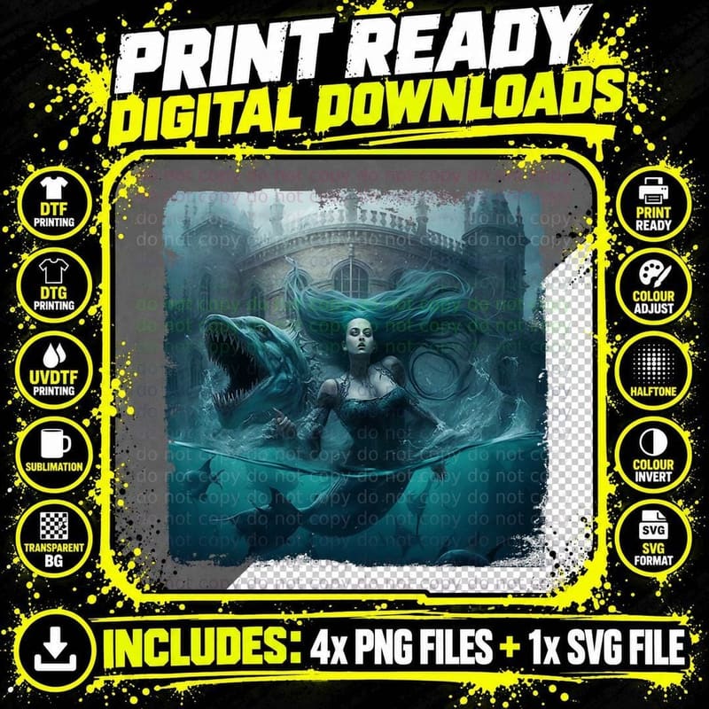 Dark Gothic Mermaid T-Shirt Png SVG Digital Bundle