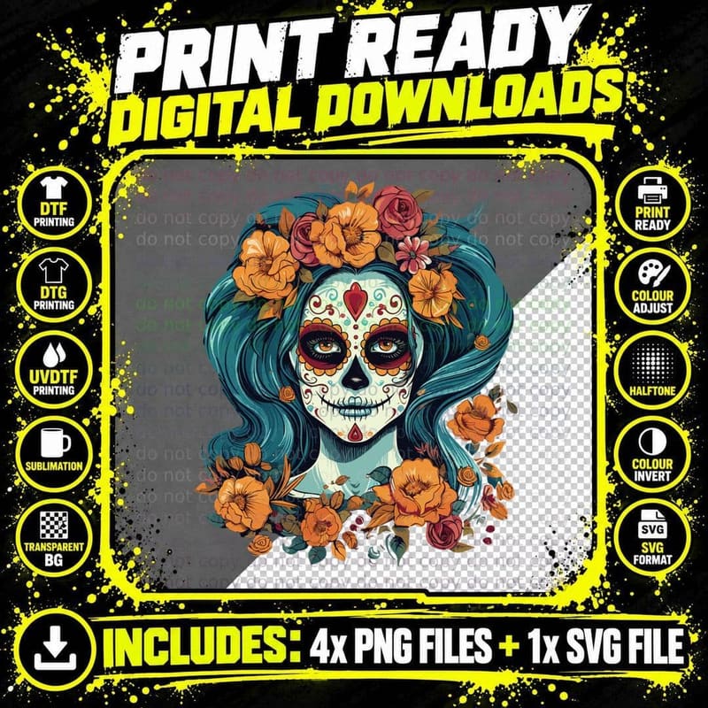 Day of the Dead La Catrina Dia De Los Muertos Sugar Png SVG Digital Bundle