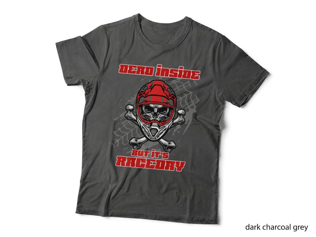 Dead Inside but It's Raceday Auto Car Racing Skull Graphic T-Shirt