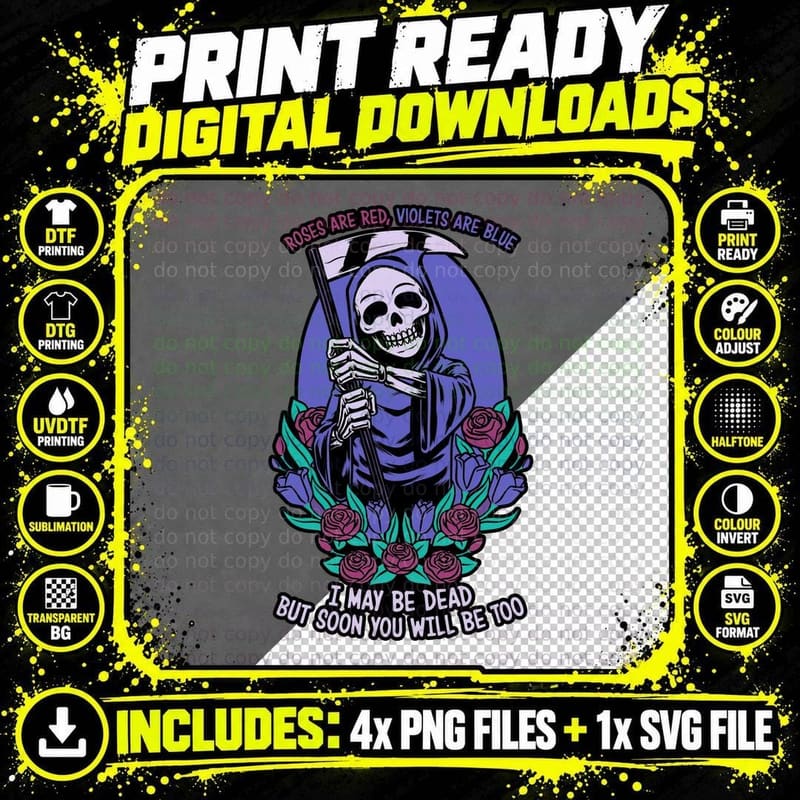 Death Flowers Poem T-Shirt, Gothic Skull Tee Png SVG Digital Bundle