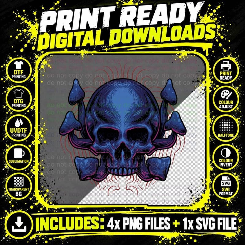 Decorative Skull Blue Purple Red Magical T-Shirt Png SVG Digital Bundle