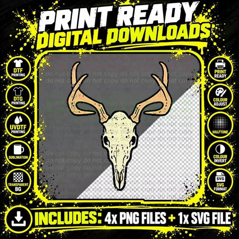 Deer Skull Pocket Buck Elk Hunting Hunter Men Women Kids Png SVG Digital Bundle