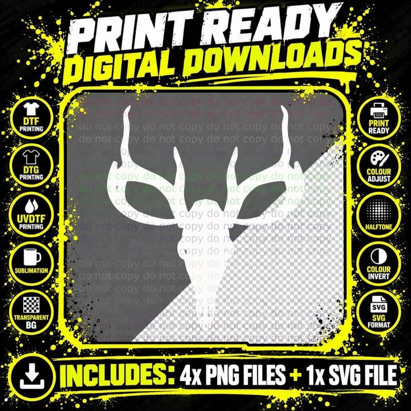 Deer Skull Silhouette Art T-Shirt, Trendy Graphic Tee Png SVG Digital Bundle