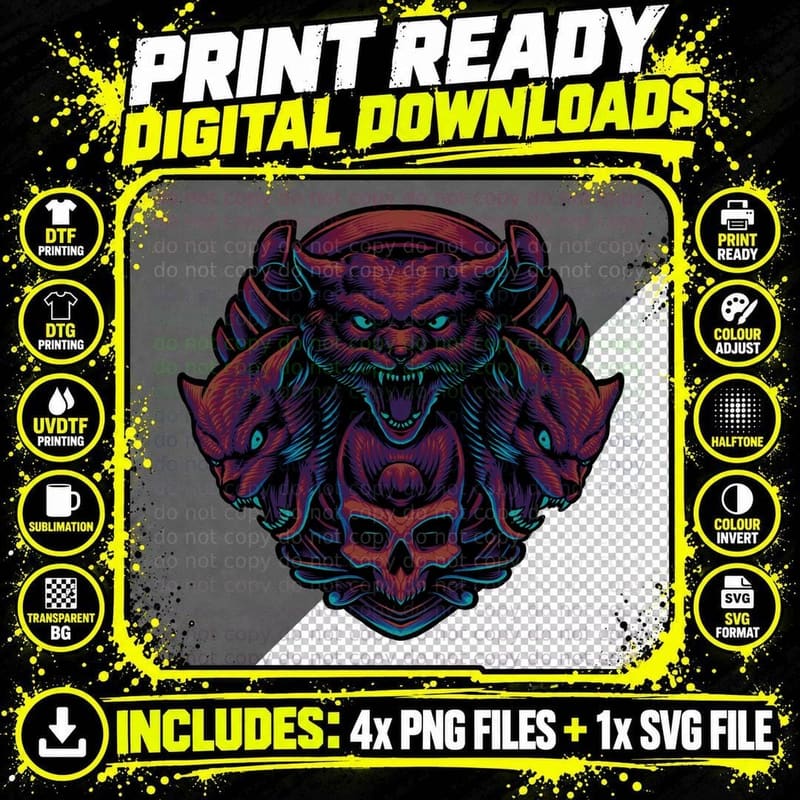 Demon Beast Skull Red Purple Horns Eyes T-Shirt Png SVG Digital Bundle