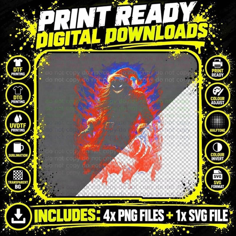 Demon Fire Skull Red Purple Blue Halftone T-Shirt Png SVG Digital Bundle