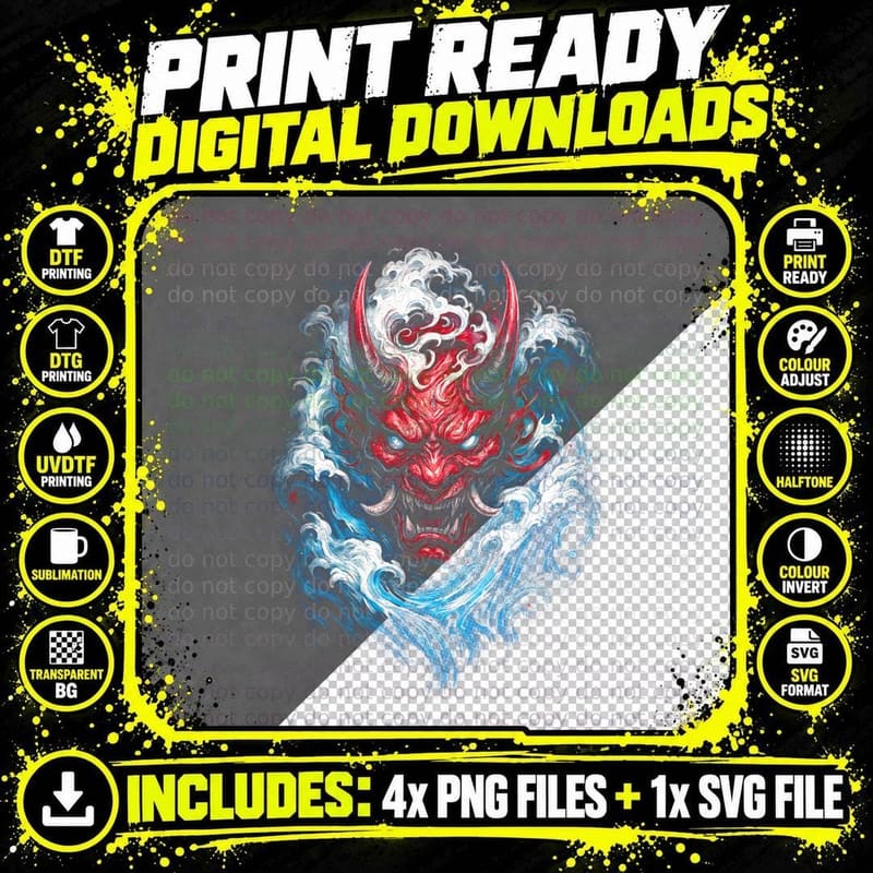 Demon Mask T-Shirt, Devil Print, Gothic Apparel Png SVG Digital Bundle