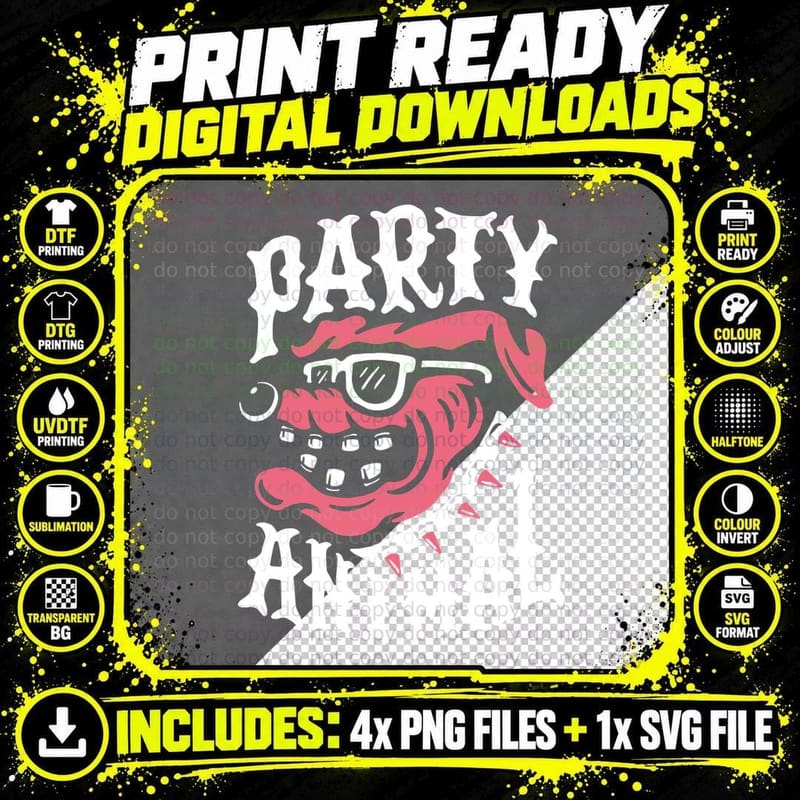 Demon Party Animal Skull Face Red and White Theme T-Shirt Png SVG Digital Bundle