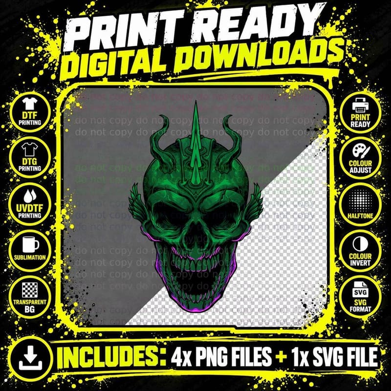 Demon Skull Green Occult Purple Mystical T-Shirt Png SVG Digital Bundle