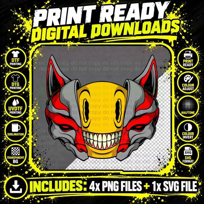 Demon Skull Yellow Horns Red Wings Evil T-Shirt Png SVG Digital Bundle