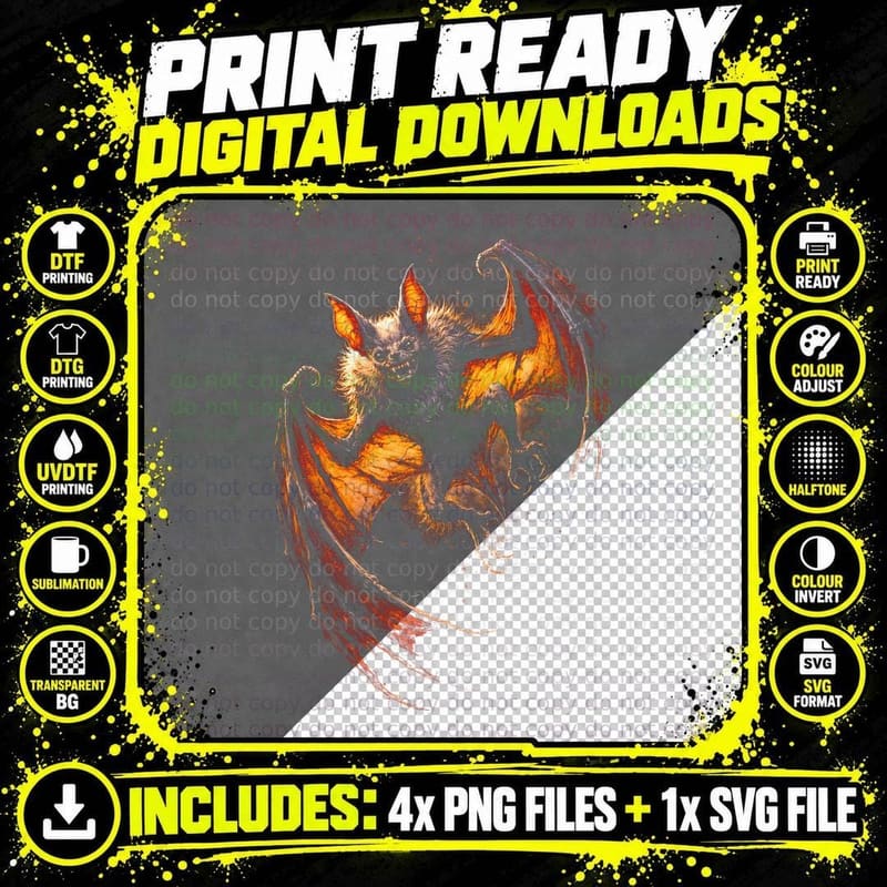 Demon T-Shirt, Halftone Horned Fire Demon Graphic Tee Png SVG Digital Bundle