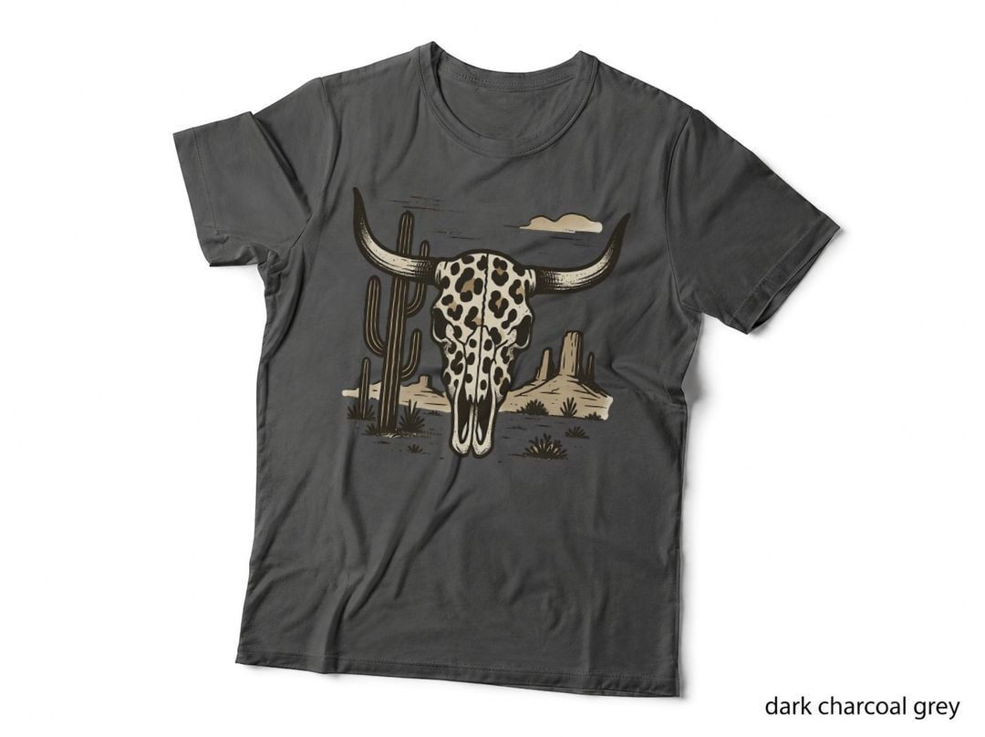 Desert Skull with Cacti and Mountains Western T-Shirt, Western Graphic Tee
