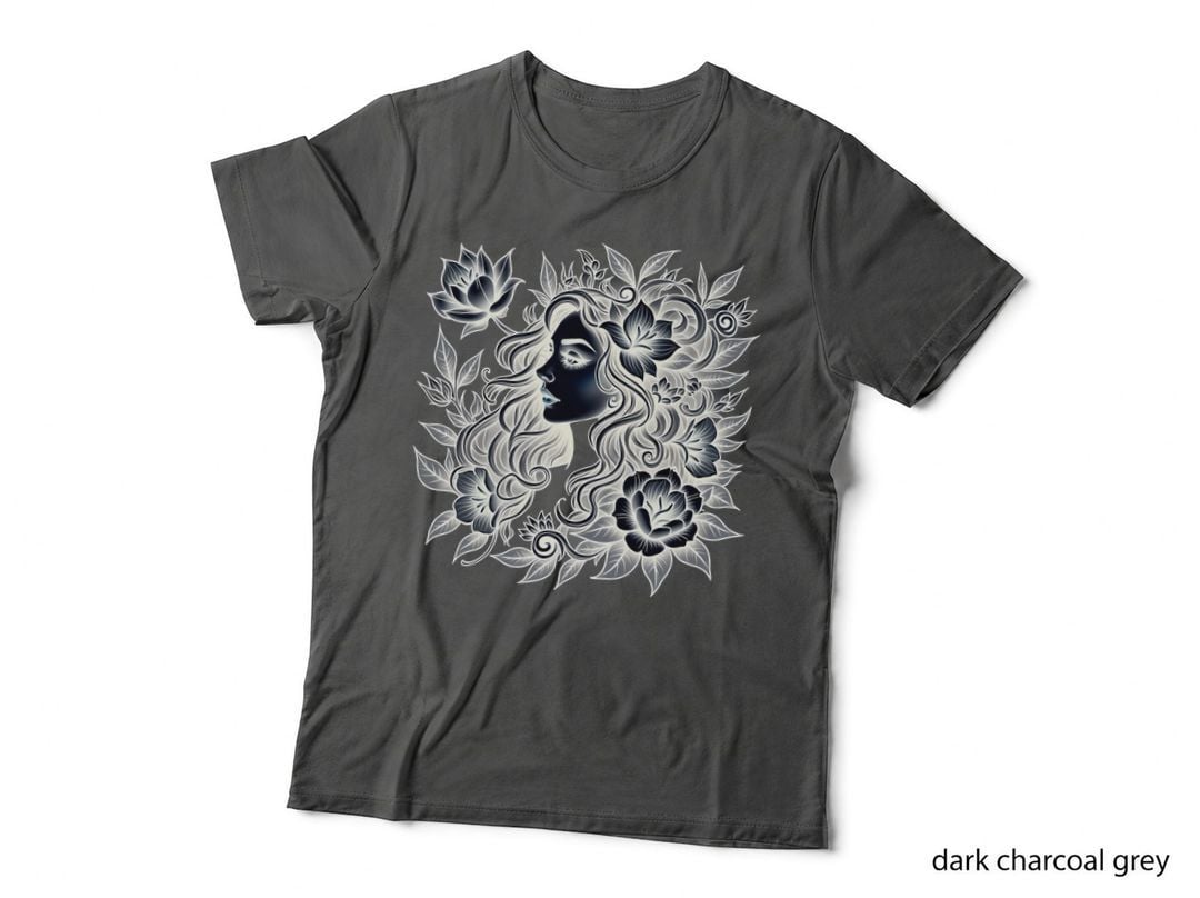 Detailed Lady & Flowers Tattoo Art T-Shirt